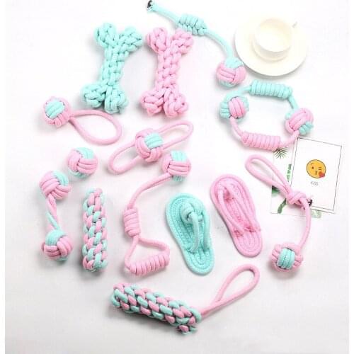 Pet Dog Puppy Cotton Chew Knot Toy Durable Braided Bone Rope Creative Dog Toys Cat Toys Multiple Shapes Teeth Cleaning