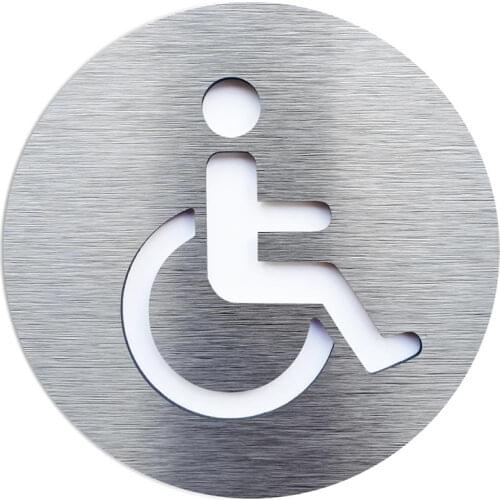 Customized Composite Aluminum Board Handicap Bathroom Door Sign - Wheelchair WC Symbol Gold Silver
