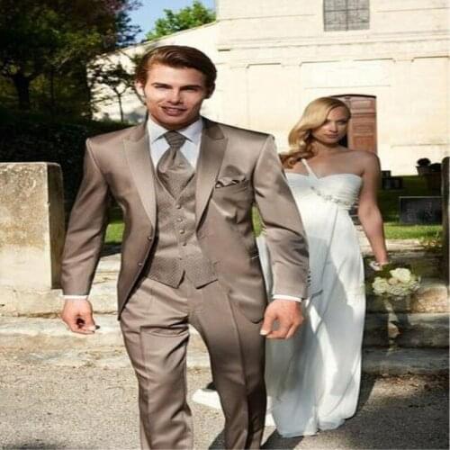 Custom Satin Suits For Men Wedding Groom Men Suit Tuxedos Mens Terno Masculino Blazers For Man 3 Pieces (Jacket+Pant+Vest+Tie)