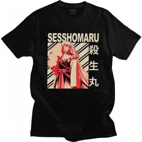 Classic Anime Sesshomaru T Shirt Men Cotton Awesome T-shirt O-neck Short Sleeves Inuyasha Tshirt Manga Tee Tops Clothing Merch