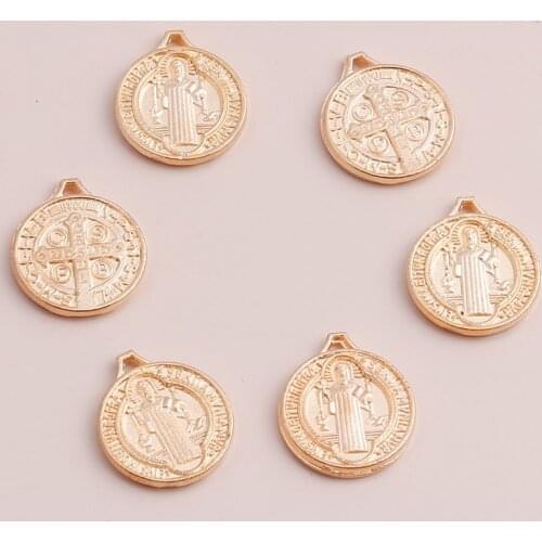 10pcs 16x13mm Gold Color Tiny Round Jesus Cross Charms for Handmade Necklaces Pendants Jewelry Accessories
