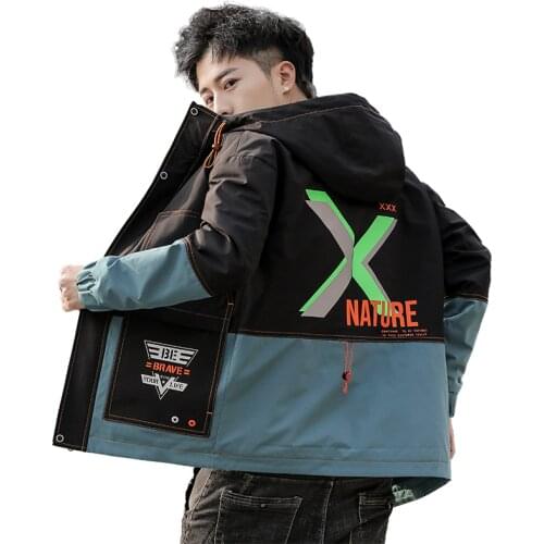 Spring Autumn Clothes Men Jackets Casual Outwear patchwork Hooded Coat Slim Parka Mens High Quality Fashion Splicing Jacket