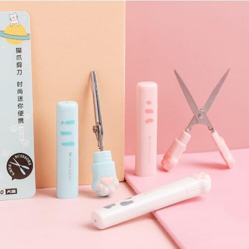 Cute Paw Scissors Folding Design Portable Size Kawaii Cat Color Cutter for Paper DIY Work Creative Office School Girl Gift F644