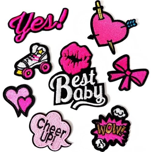 8pcs/lot Best Baby Yes Cheer UP Cartoon Badges DIY Embroidery Patch Applique Clothes Ironing Clothing Sewing Supplies Decorative