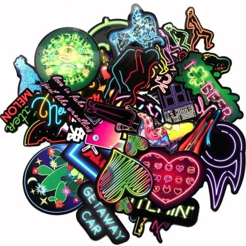 TD ZW 25pcs 75pcs 100pcs Neon Light Stickers For Snowboard Kids DIY Laptop Suitcase Skateboard Bike Waterproof Pegatina