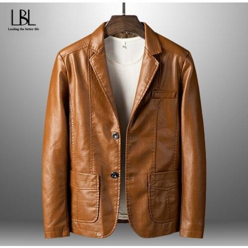 New Suit Leather Jacket Business Fashion Mens Jacket Mens Slim Fit Leather Leather Jacket Leather Suit Men Casual Cool Jackets