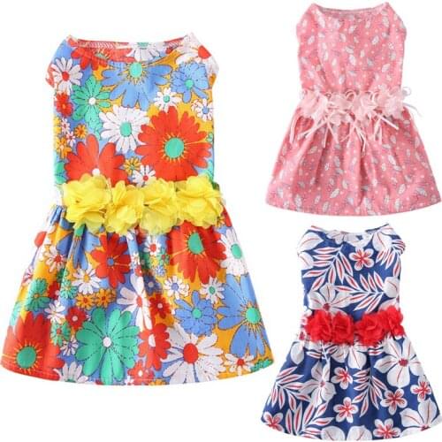 Floral Dogs Dresses Rose with Flowers Decor Eelgant Princess Doggie Dress for Small Dogs Spring Summer Dog Clothes Pet Apparel