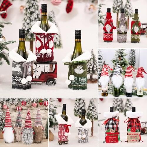Christmas Decorations for Home Santa Claus Christmas Gift Bags Holder Wine Bottle Dust Cover New Year 2022 Dinner Table Decor