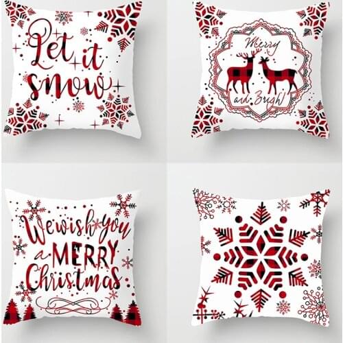 Christmas Decor Throw Pillow Case Red Flake Snow Deer Cushion Covers for Home Sofa Chair Decorative Pillowcases