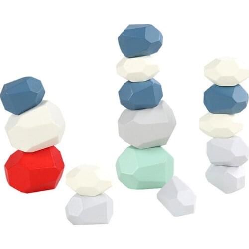 Baby Toy Wooden Colored Stone Balance Building Blocks Puzzle Toy Creative Educational Toys Nordic Style Stacking Game Stone