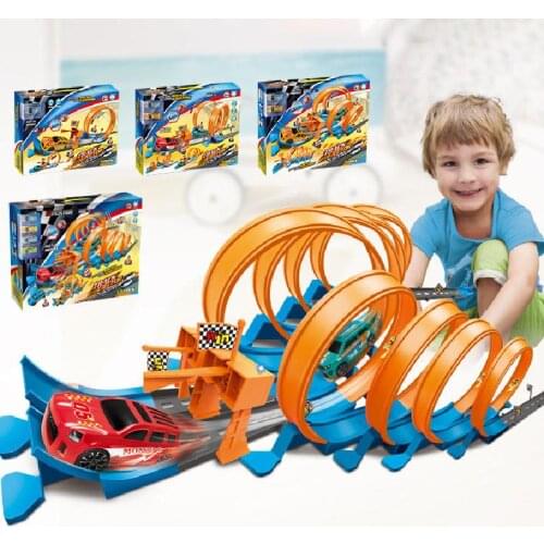 Stunt Speed Car Wheels Metal Model Toy DIY Track Ejector Dynamic Sound Cool Lighting Racing Track Rail Kits Educational Kids Toy