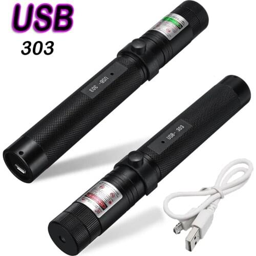 High Power USB Green laser battery embedded in red laser view 10000m 5MW adjustable laser focus 303 pen combination