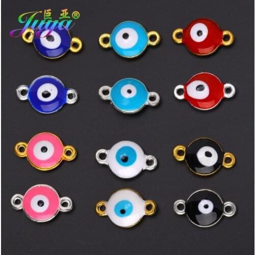 Juya 20PCS DIY Gold Silver Color Enamel Greek Evil Eye Connector Charms For Handmade Bracelet Earring Jewelry Making Supplies