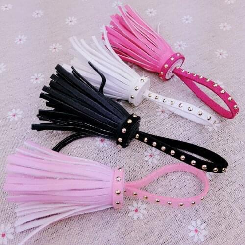 10pcs/lot Velvet Rivets Tassel Car Key Ring Chain Holder Lanyard Keychain Bag/Purse PU Leather Hanging Strap Adornment Charms