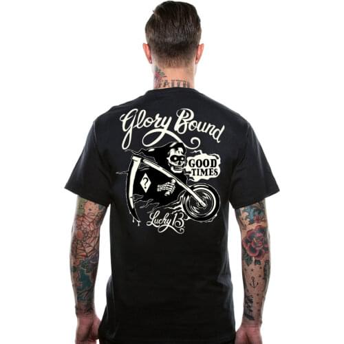 100% Cotton T-shirt Men 2019 Summer adults Casual Tee Shirts Glory Bound Grim Reaper Tattoo Motorcycle Biker Art T shirt