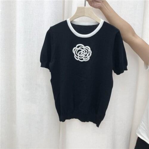 2020 Summer Fashion womens elegant floral knit T-shirt Tops C010