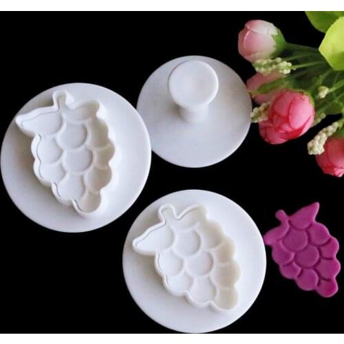 3pcs/set Grape Fondant Cake Cookie Sugarcraft Icing Cutter Plunger Decorating Baking Tool Mould Kitchen Diy