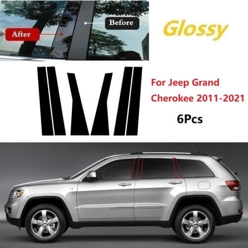 6PCS Polished Pillar Posts Fit For Jeep Grand Cherokee 2011-2021 Window Trim Cover BC Column Sticker