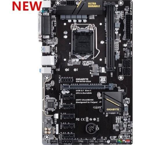 6GPU 6PICE original New Desktop motherboard For Gigabyte GA-H110-D3A H110-D3A H110 LGA 1151 support 2*DDR4 32G 4*SATA3 1*M.2 ATX