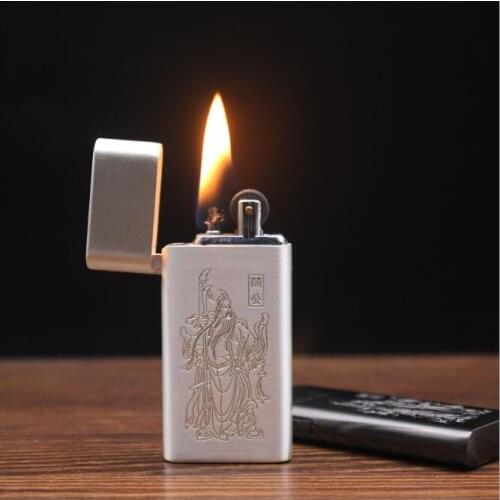 Dolphin YB699 Kerosene Lighter Guan Gong Grass Pattern Metal Plating Ultra Thin Chinese Style Gasoline Oil Lighter