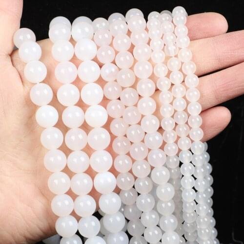 Natural Stone Beads White Agate Charm Round Loose Beads for Jewelry Making Needlework Bracelet DIY Strand 4/6/8/10/12 MM