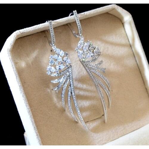 CINKILE Cubic Zirconia Wing Drop Earrings for Women Copper Long Earrings Party Wedding Fashion Jewelry Luxury Accessories