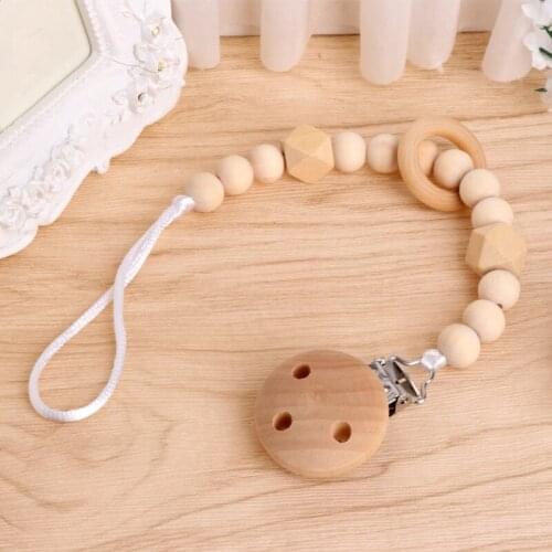 Baby Infant Toddler Dummy Pacifier Soother Nipple Wooden Chain Clip Holder Gift