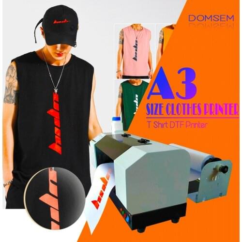 DOMSEM Cloth T-shirt UV Printer inkjet A3 Size Custom Logo Garment Printing Machine free with ink /tray