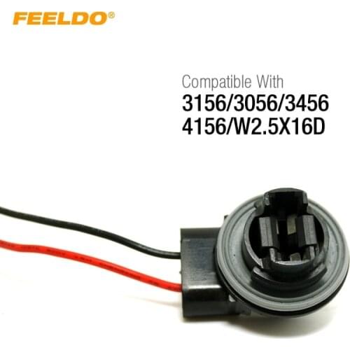 FEELDO 1PC Car 3156/3056/3456/4156/W2.5X16D LED Bulb Brake Signal Light Socket Harness Wire #AM4516