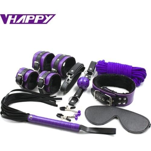 Hot Nipple Clamps Sexy Toys Adult purple Suit Gag Handcuffs And Blindfold Beat Cervical Collar Sex Toys VP-BS006036A
