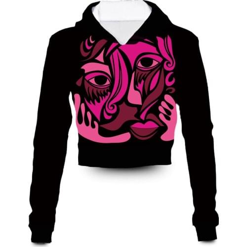 Custom Made Fine Piccasso Art Shades of Pinks 3D Sublimation Print Women Clothing Plus Size Crop Hoodies