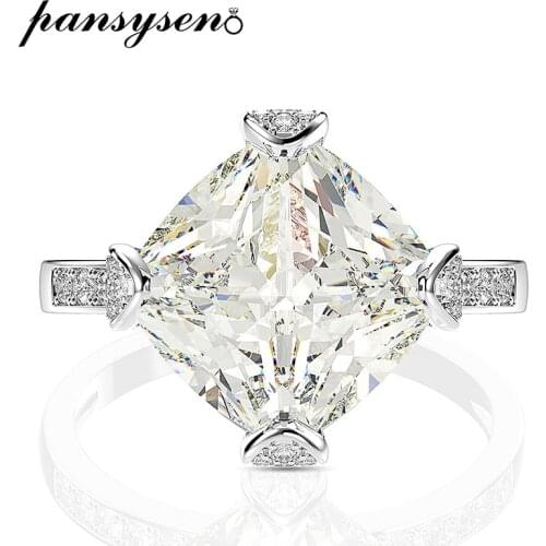PANSYSEN Classic Ice Cut 11x11mm Lab Moissanite Diamond Wedding Engagement Ring Fine Jewelry Cocktail Party Rings for Girl Women