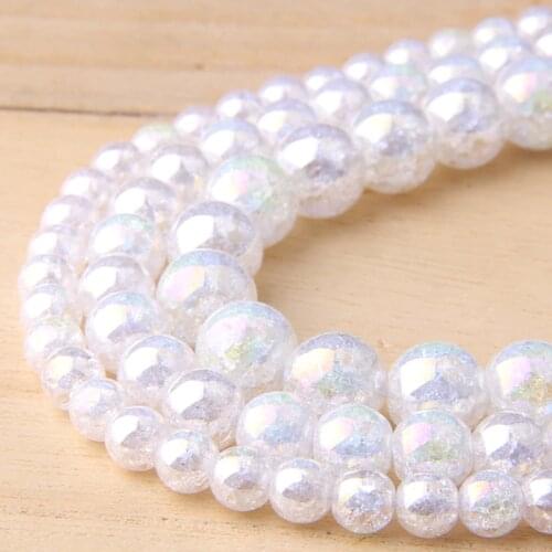 6/8/10/12 MM Natural AB Color White Snow Cracked Crystal Stone Round Loose Beads For Jewelry Making diy bracelet necklace glass