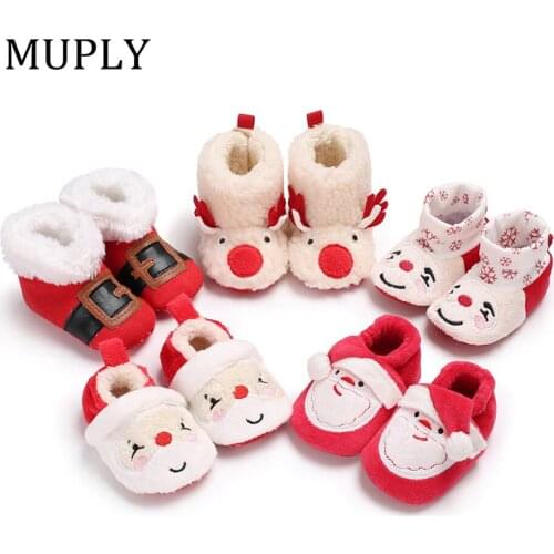 Hot sale Christmas style First walkers Keep warm In winter Infant boys girls shoes Flock Toddlers sneakers Soft Baby boots