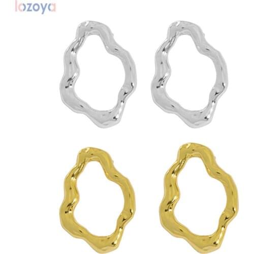 Lozoya 925 Sterling Silver Rock Punk Party Gold Plain Circle Stud Earring Piercing Women Clips Jewelry Gift Luxury