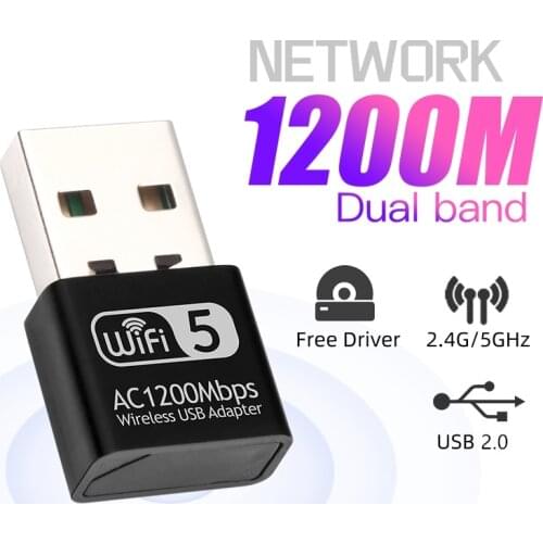 1200Mbps Mini USB Wifi Adapter Network Dual Band 2.4G/5Ghz Ethernet WIFI Lan Adapter Dongle Network Card Wireless Wi-Fi Receiver