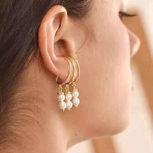 Fashion Pearl Tassel Clip On Earrings For Women Korean Style Etrendy New Jewelry Hanging Designer Earings Wholesale