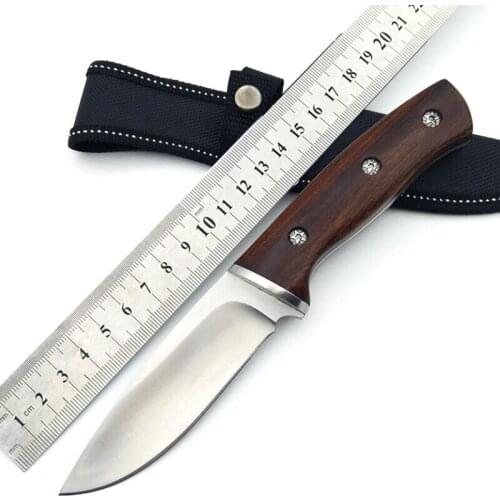 Fixed Blade Knife with Sheath Outdoor Survival Tactical Knife Camping Hiking Hunting Knives For Self-defense Tools Wood Handle