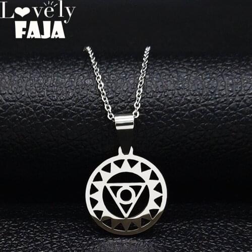 Indian Symbol Flower of Life Yoga Silver Color Stainless Steel Small Statement Necklace Women Jewelry collar mujer N19475S03