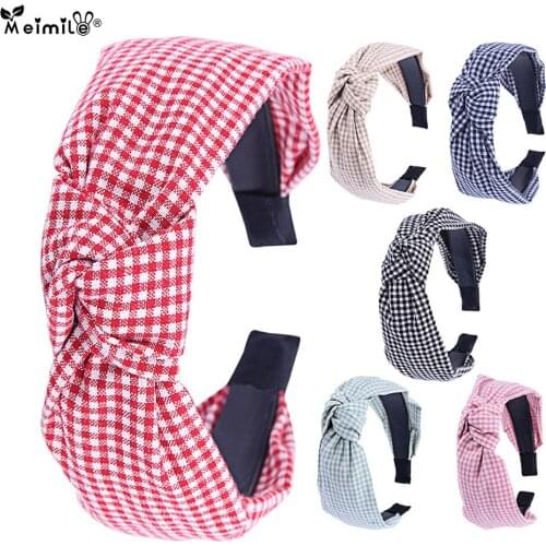 3cm Wide Bow Hair Bands For Women Plaid Knotted Headband Closs Cross Knot Hairband Girls Hair Accessories Headwear