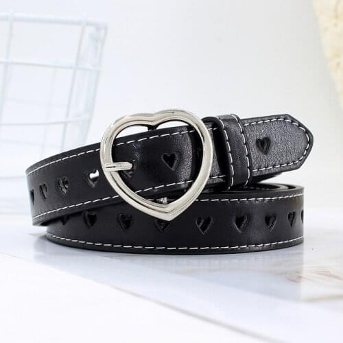 AWAYTR Love Pin Buckle Belt Heart-shaped Hole PU Leather Ladies Belt Dress Jeans Decorative Cute Waistband High Quality Durable