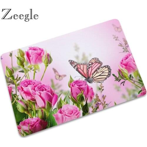Zeegle Printed Butterfly Rubber Mat Soft Foot Carpet Floor Mat Doormat Non Slip Bathroom Doormat Waterproof Bathroom Shower Mat