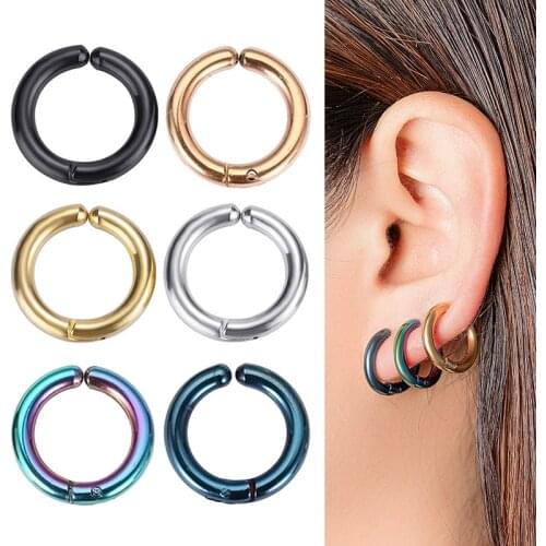 2Pcs/1Pair Stainless Steel Ear Clip Earrings For Women Man Non Piercing Round Ear Circle Fake Earrings Punk Simple Ear Jewelry