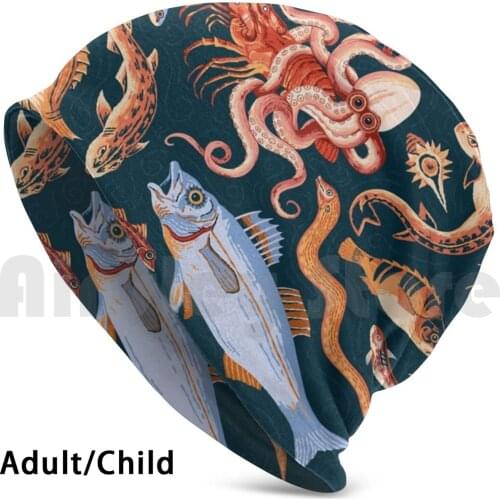 Roman Marine Mosaic Beanies Knit Hat Hip Hop Pompeii Mosaic Roman Archaeology Ocean Octopus Mediterranean
