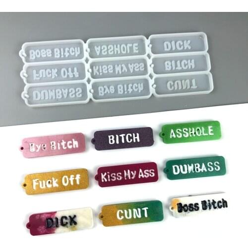 9 In 1 Coarse Language Keychain Resin Mold DIY Epoxy Pendant Keyring Silicone Mold