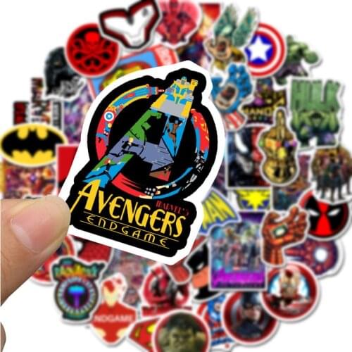 50pcs Cartoon Marvel Stickers Cool The Avengers Waterproof Sticker Luggage Skateboard Guitar Laptop Stikers Kid Toy