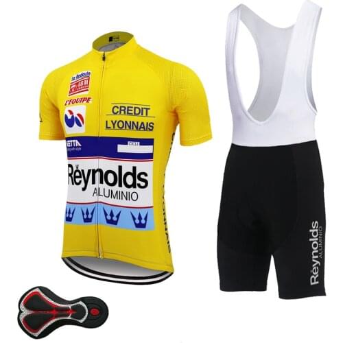 Yellow Reynolds cycling jersey set ropa ciclismo go pro triathlon cycling clothing maillot ciclismo gel pad bib shorts bike Kit