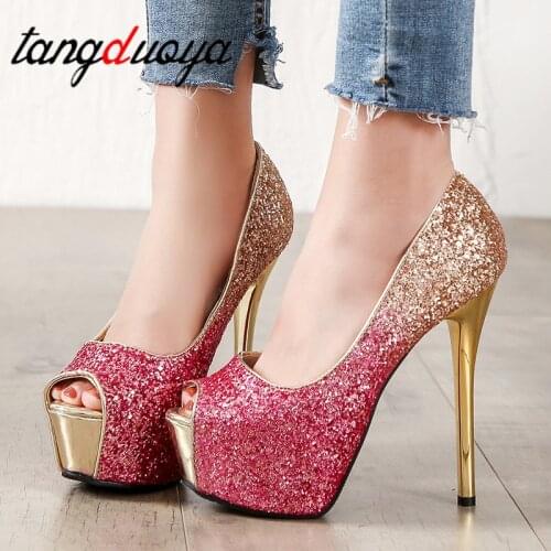 High heels Womens Sexy Peep Toe Pumps Platform shoes Gold Black Pink Wedding Party shoes women Pumps party shoes for women 2021