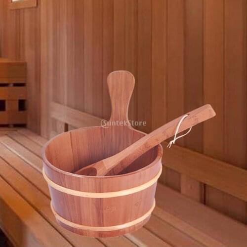 Sauna Bucket And Ladle Bathroom Natural Wooden SPA Steam Room Bath Accessories Home Water Bucket