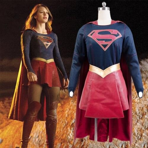 Adult Supergirl Costume Cloak Dress Movie Halloween Carnival Cosplay Costumes For Women Custom Made Free Shipping